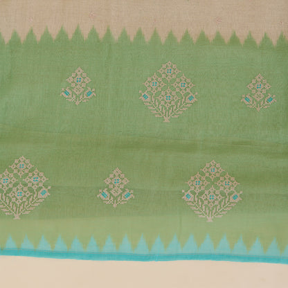 Beige Green Fine Chanderi Cross-Stitch Embroidered Buti Kurta