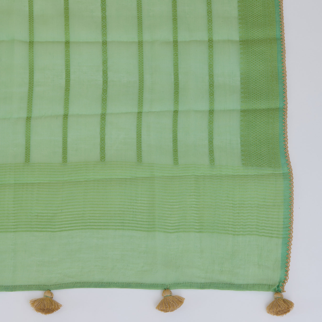 Beige Green Fine Chanderi Cross-Stitch Embroidered Buti Kurta