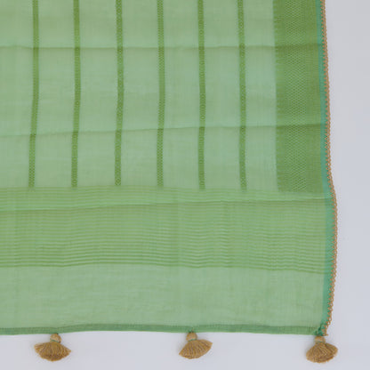 Beige Green Fine Chanderi Cross-Stitch Embroidered Buti Kurta