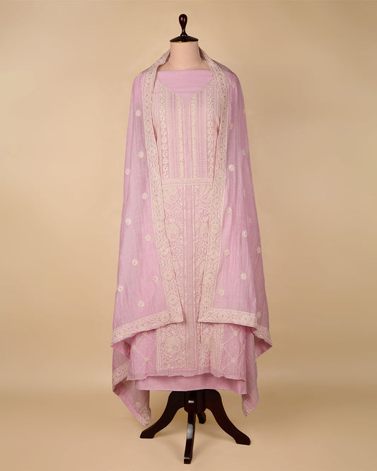Baby Pink Chanderi Suit with Thread, Zari & Sequin Embroidery