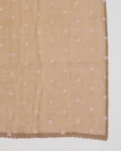 Brown Mal Chanderi Kurta Set with Resham Embroidery