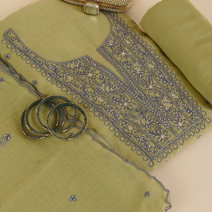 Chutney Green Fine Chanderi Resham Zari Embroidered Suit