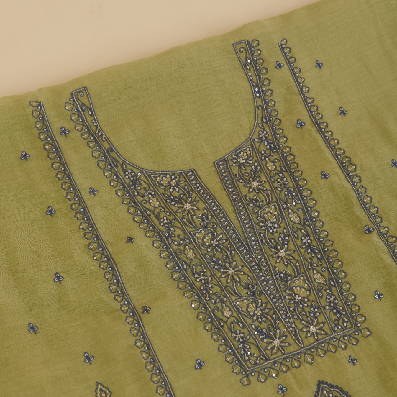 Chutney Green Fine Chanderi Resham Zari Embroidered Suit