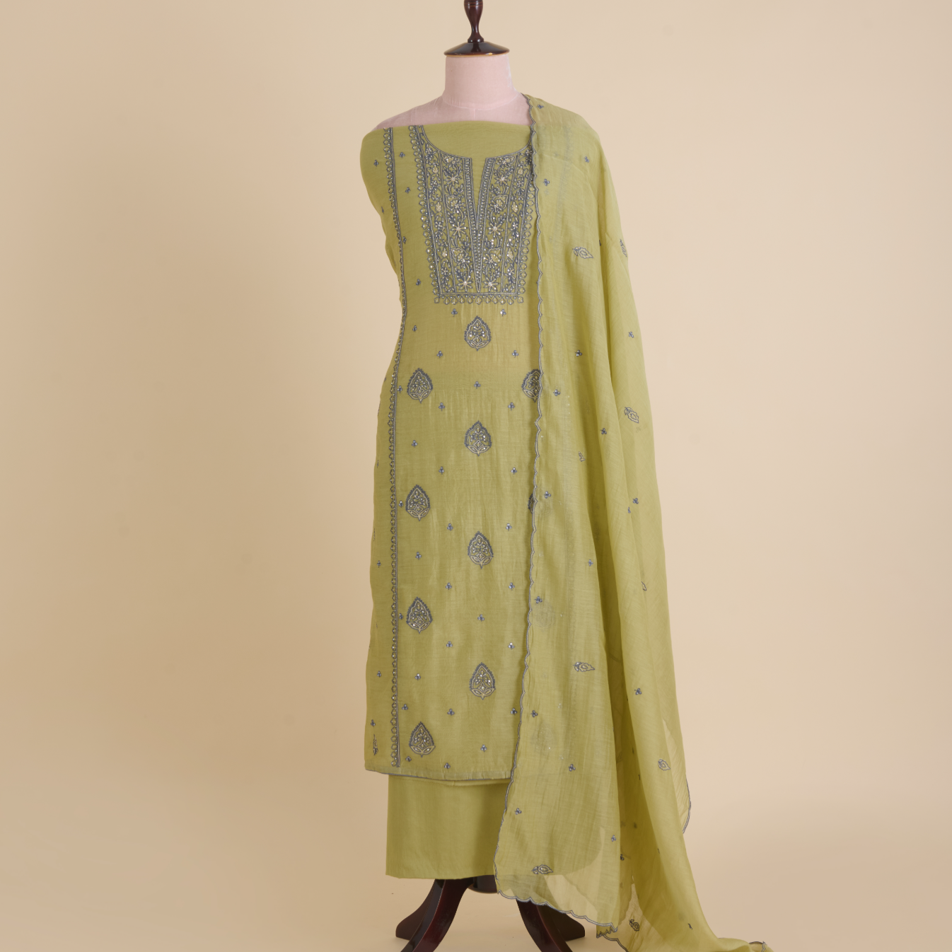Chutney Green Fine Chanderi Resham Zari Embroidered Suit