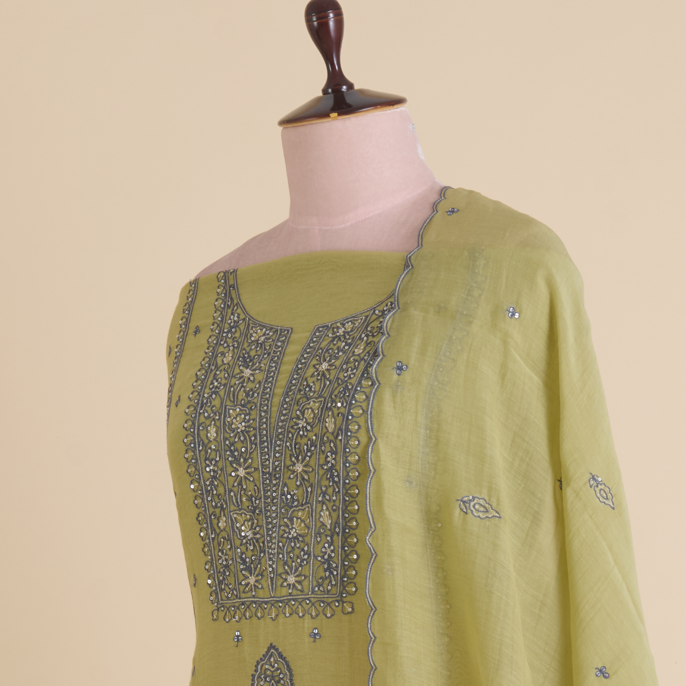 Chutney Green Fine Chanderi Resham Zari Embroidered Suit