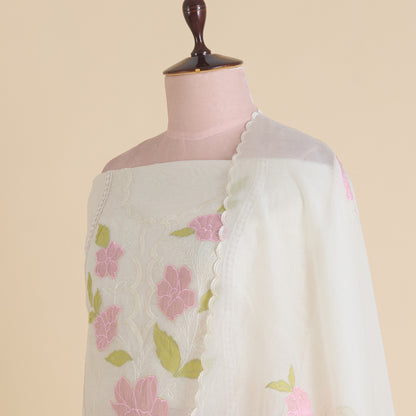 Cream Fine Chanderi Thread & Sequin Embroidered Kurta Set
