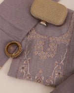 Cement Grey Fine Chanderi Embroidered Suit with Dupatta & Shantoon Bottom