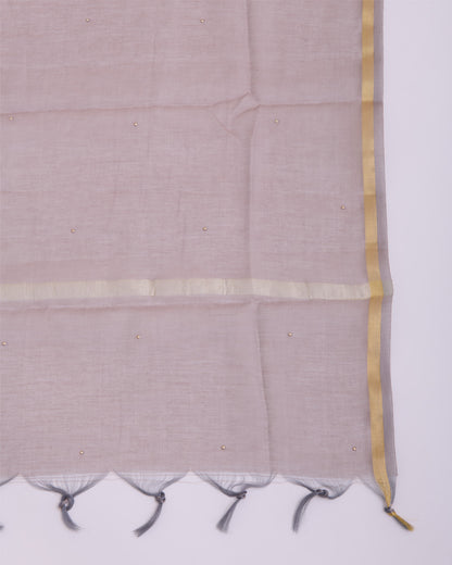 Cement Grey Fine Chanderi Embroidered Suit with Dupatta & Shantoon Bottom