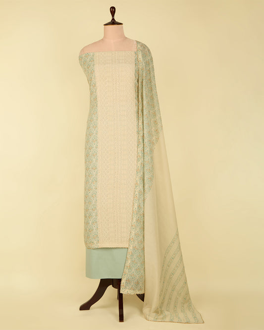 Dusty Green Muslin Kurta with Block Print, Resham & Hakoba Work