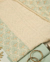 Dusty Green Muslin Suit with Block Print and Hakoba Detailing