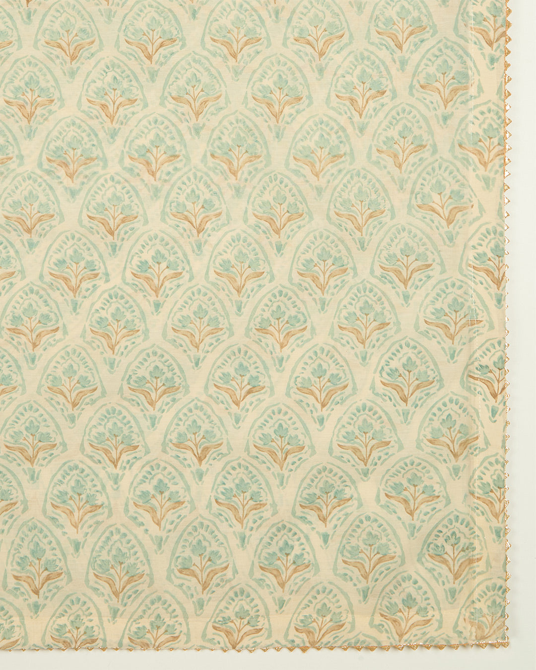 Dusty Green Muslin Suit with Block Print and Hakoba Detailing