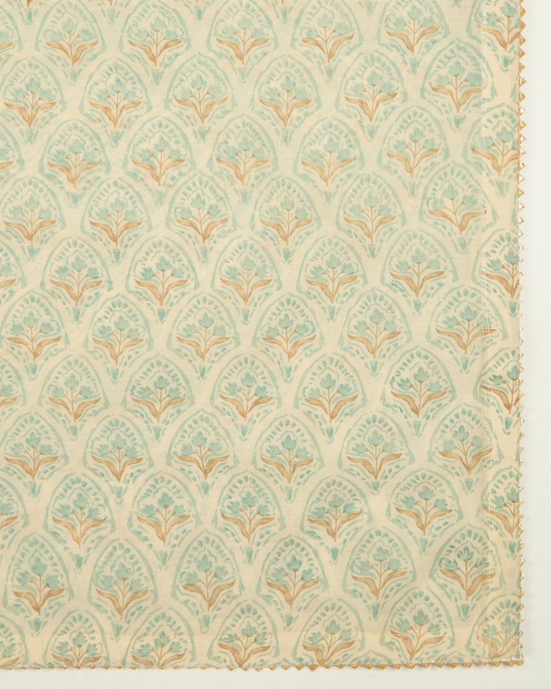 Dusty Green Muslin Suit with Block Print and Hakoba Detailing