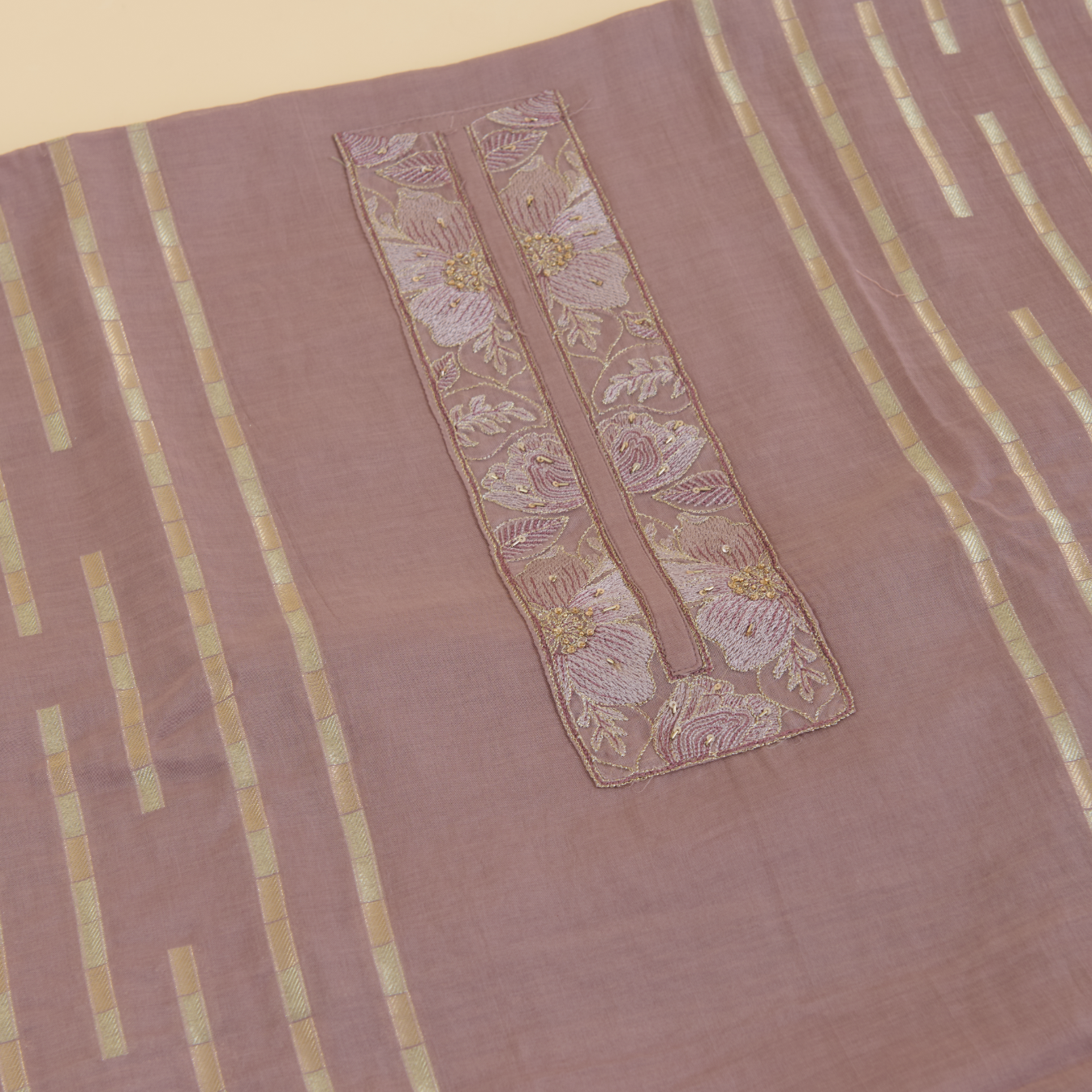 Dusty Mauve Fine Chanderi Resham Embroidered Kurta Set