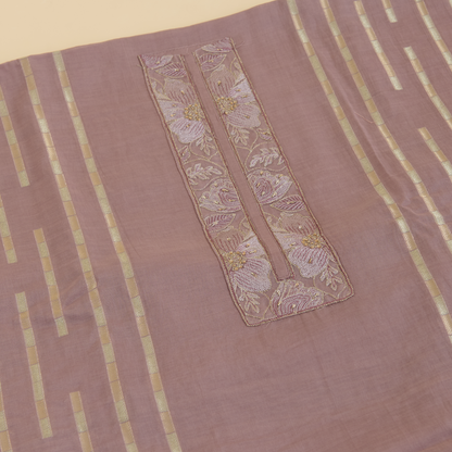 Dusty Mauve Fine Chanderi Resham Embroidered Kurta Set