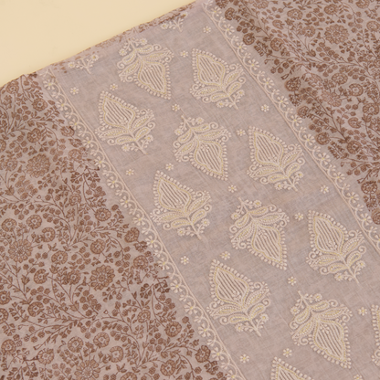 Dusty Mauve Fine Chanderi Printed Embroidered Suit Set