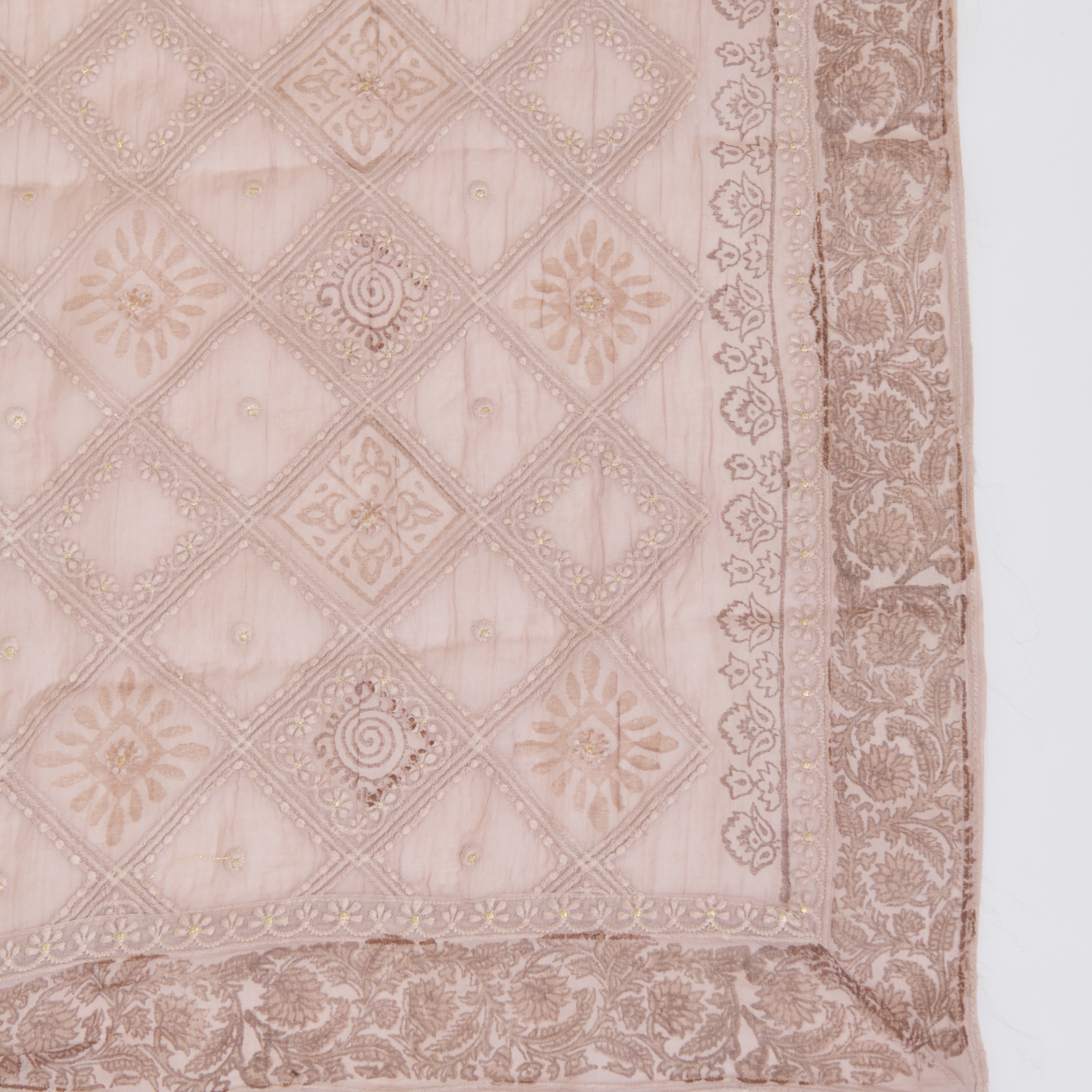 Dusty Mauve Fine Chanderi Printed Embroidered Suit Set
