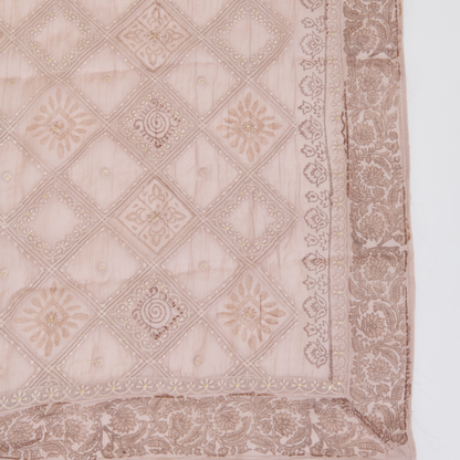Dusty Mauve Fine Chanderi Printed Embroidered Suit Set