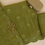 Dark Mehndi Green Fine Chanderi Self Embroidered Buta Suit