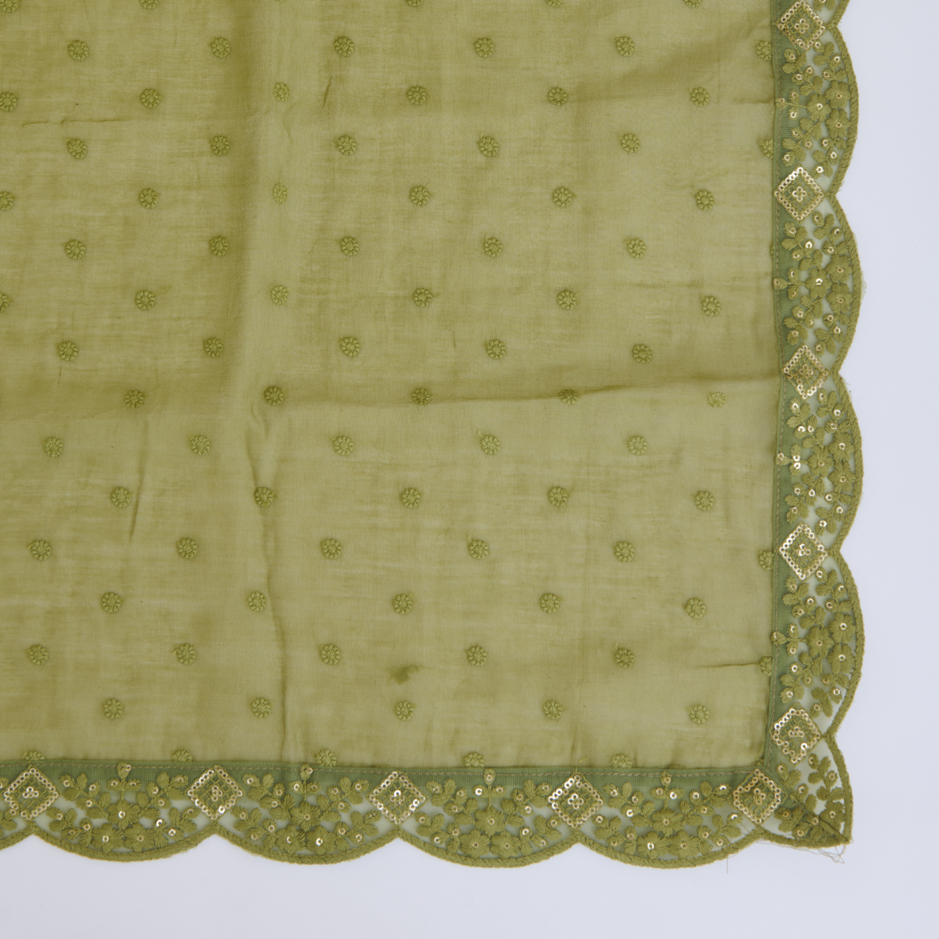 Dark Mehndi Green Fine Chanderi Self Embroidered Buta Suit