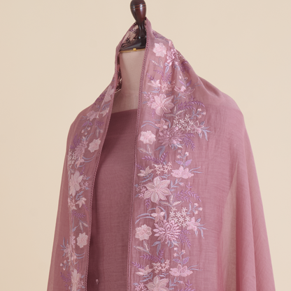 Dusty Brown Fine Chanderi Thread Embroidered Kurta Set
