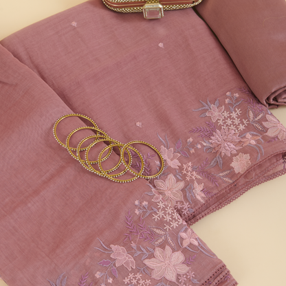 Dusty Brown Fine Chanderi Thread Embroidered Kurta Set