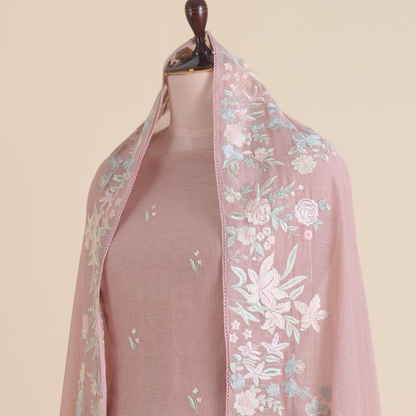 Onion Pink Fine Chanderi Thread Embroidered Suit Set