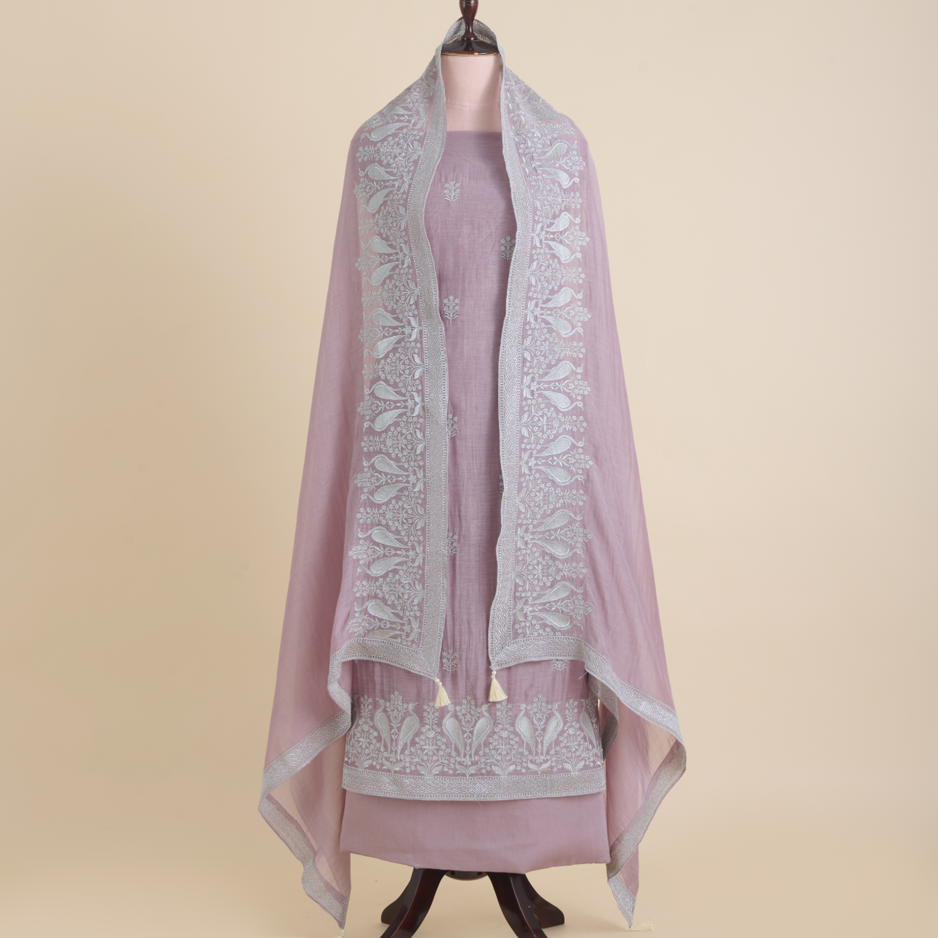 Dusty Mauve Fine Chanderi Zari Embroidered Kurta Set