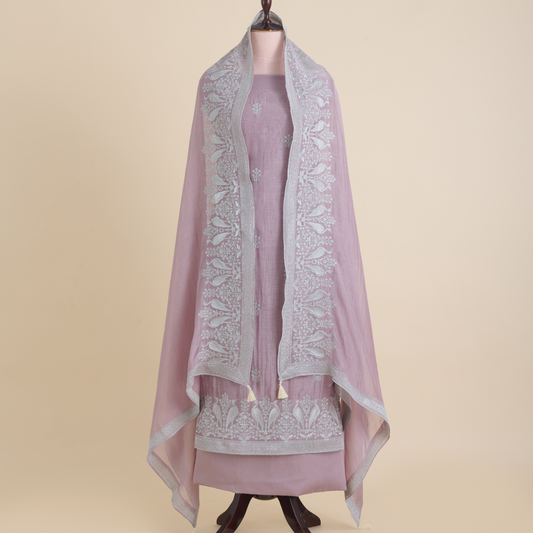Dusty Mauve Fine Chanderi Zari Embroidered Kurta Set