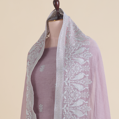 Dusty Mauve Fine Chanderi Zari Embroidered Kurta Set