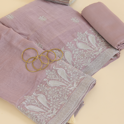 Dusty Mauve Fine Chanderi Zari Embroidered Kurta Set