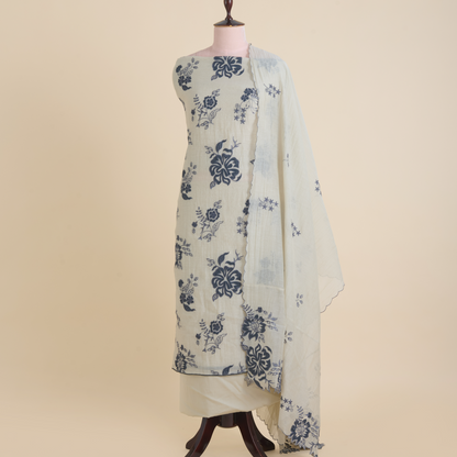Dusty Beige Fine Chanderi Thread & Applique Embroidered Kurta Set