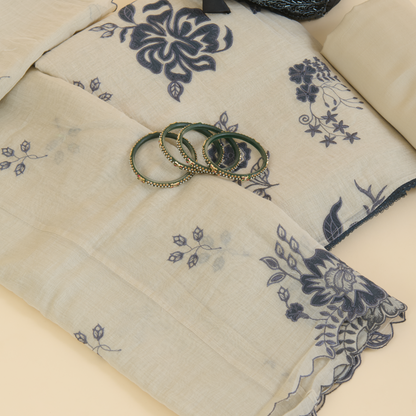 Dusty Beige Fine Chanderi Thread & Applique Embroidered Kurta Set