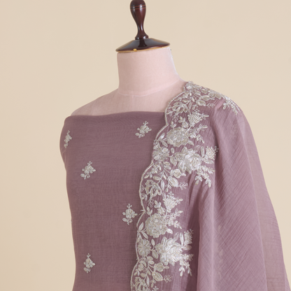 Dusty Mauve Fine Chanderi Zari Dori Embroidered Kurta Set