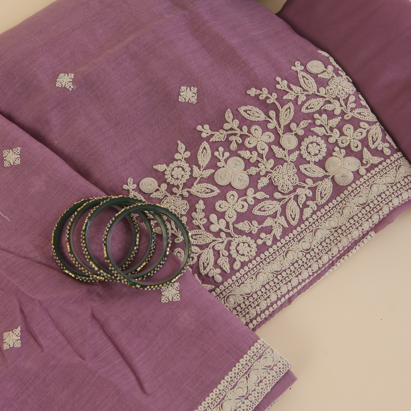 Dusty Mauve Fine Chanderi Resham Dori Embroidered Suit