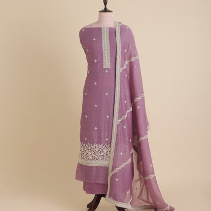 Dusty Mauve Fine Chanderi Resham Dori Embroidered Suit