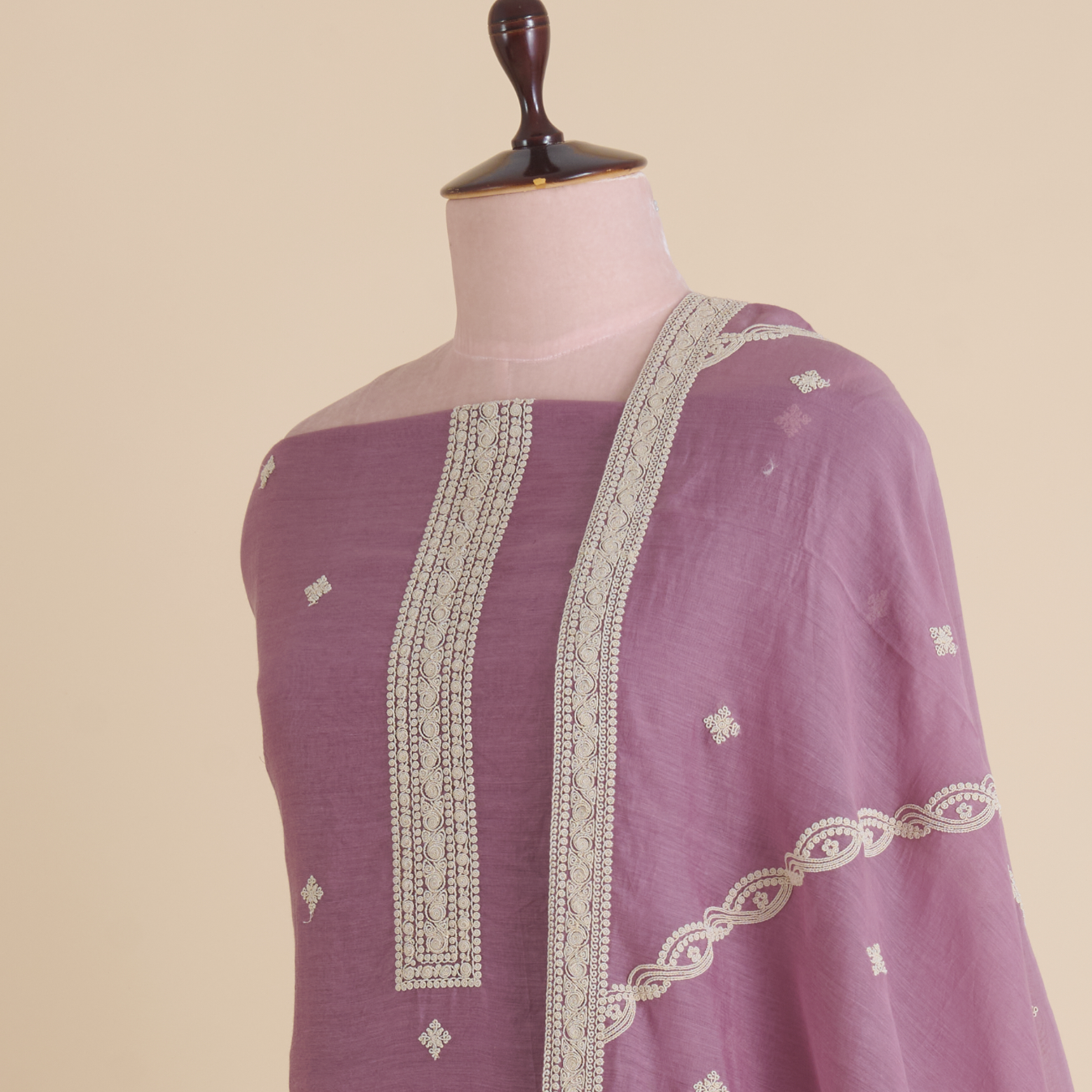 Dusty Mauve Fine Chanderi Resham Dori Embroidered Suit