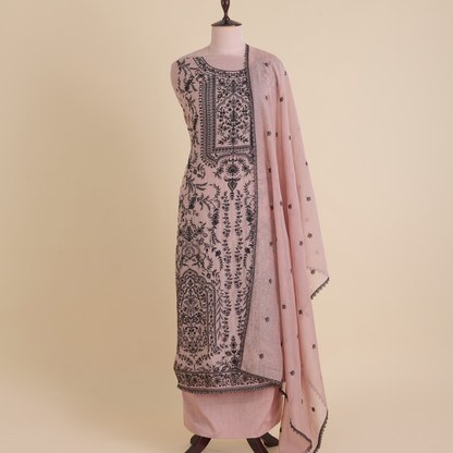 Dusty Peach Fine Chanderi Resham & Sequin Embroidered Suit