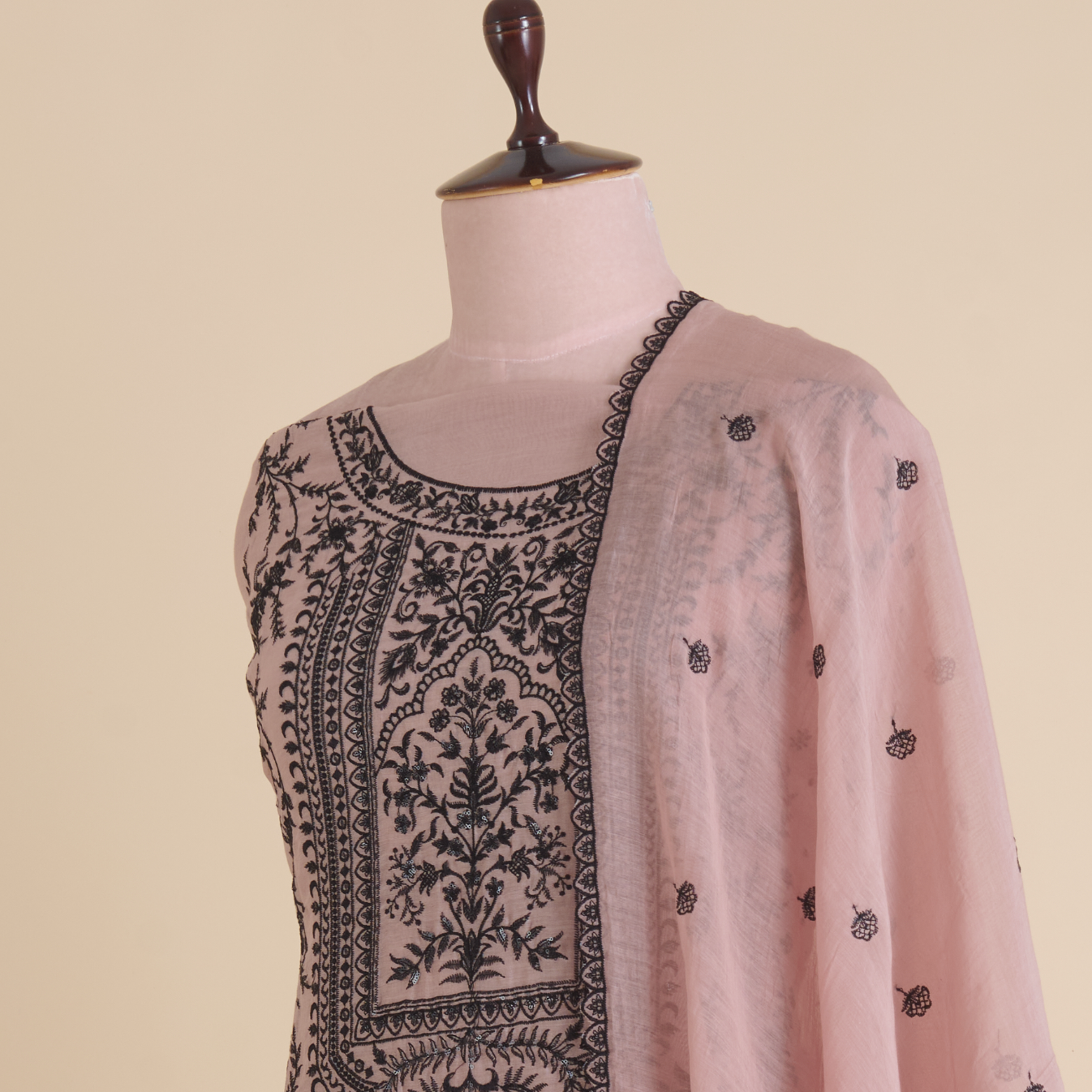 Dusty Peach Fine Chanderi Resham & Sequin Embroidered Suit