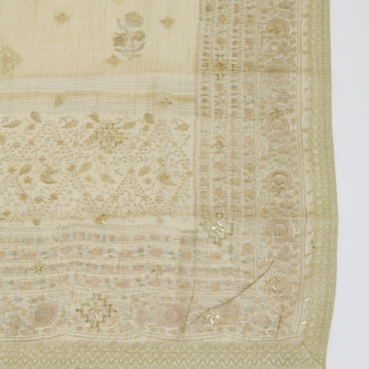 Dusty Green Fine Chanderi Printed Embroidered Suit Set