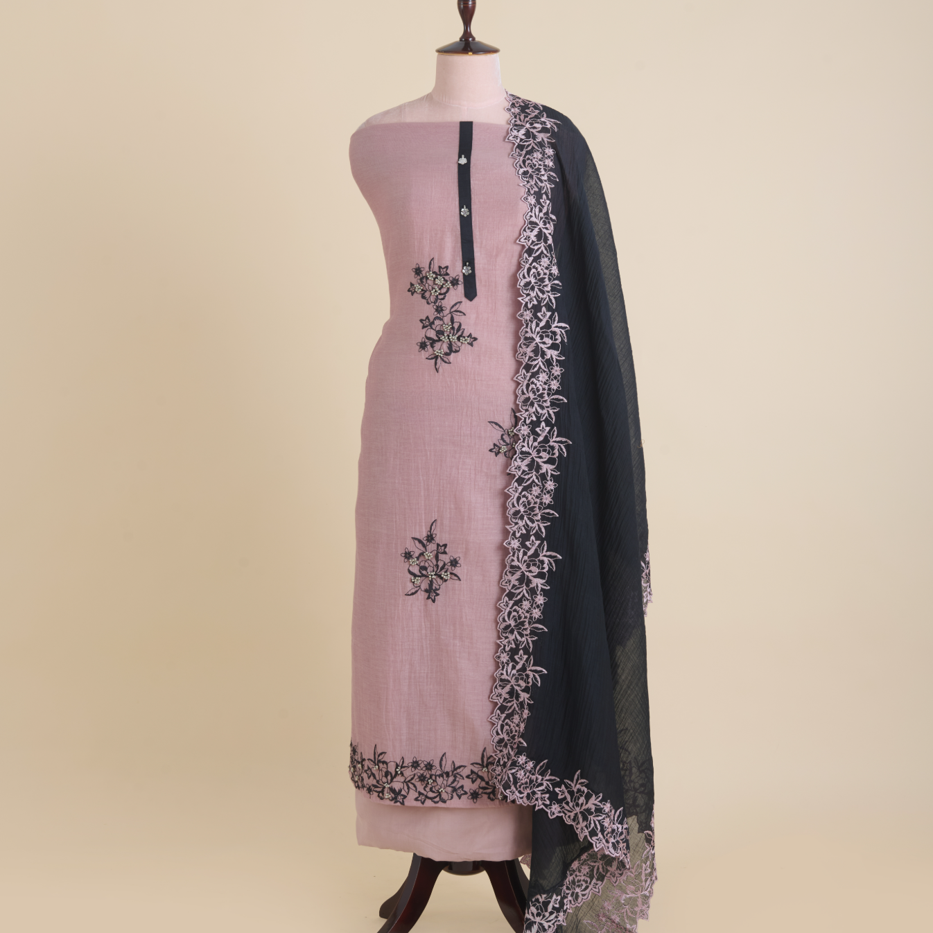 Dusty Pink Fine Chanderi Resham Embroidered Kurta Set