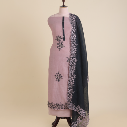 Dusty Pink Fine Chanderi Resham Embroidered Kurta Set