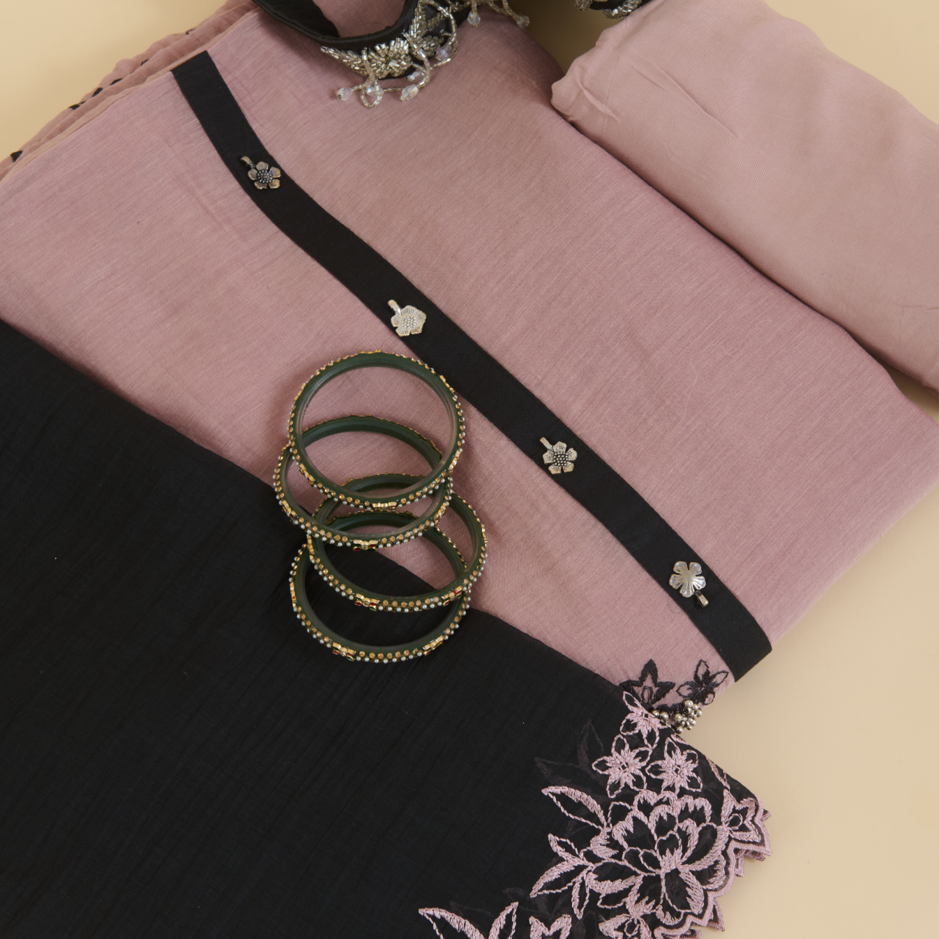 Dusty Pink Fine Chanderi Resham Embroidered Kurta Set