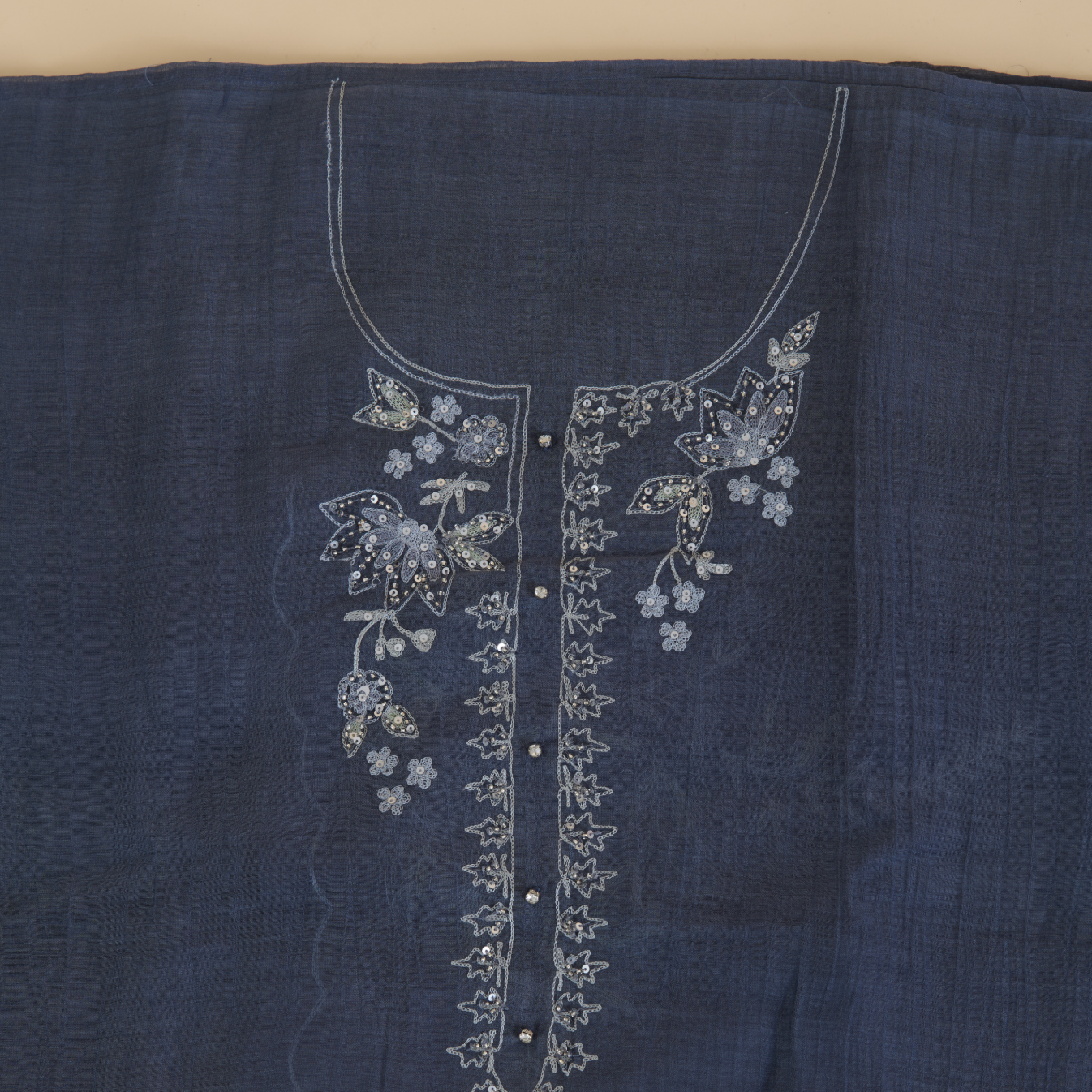 Dusty Blue Fine Chanderi Resham Embroidered Suit with Dupatta