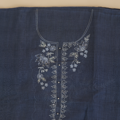 Dusty Blue Fine Chanderi Resham Embroidered Suit with Dupatta