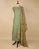 Dusty Green Chanderi Suit with Embroidery and Floral Digital Printed Dupatta