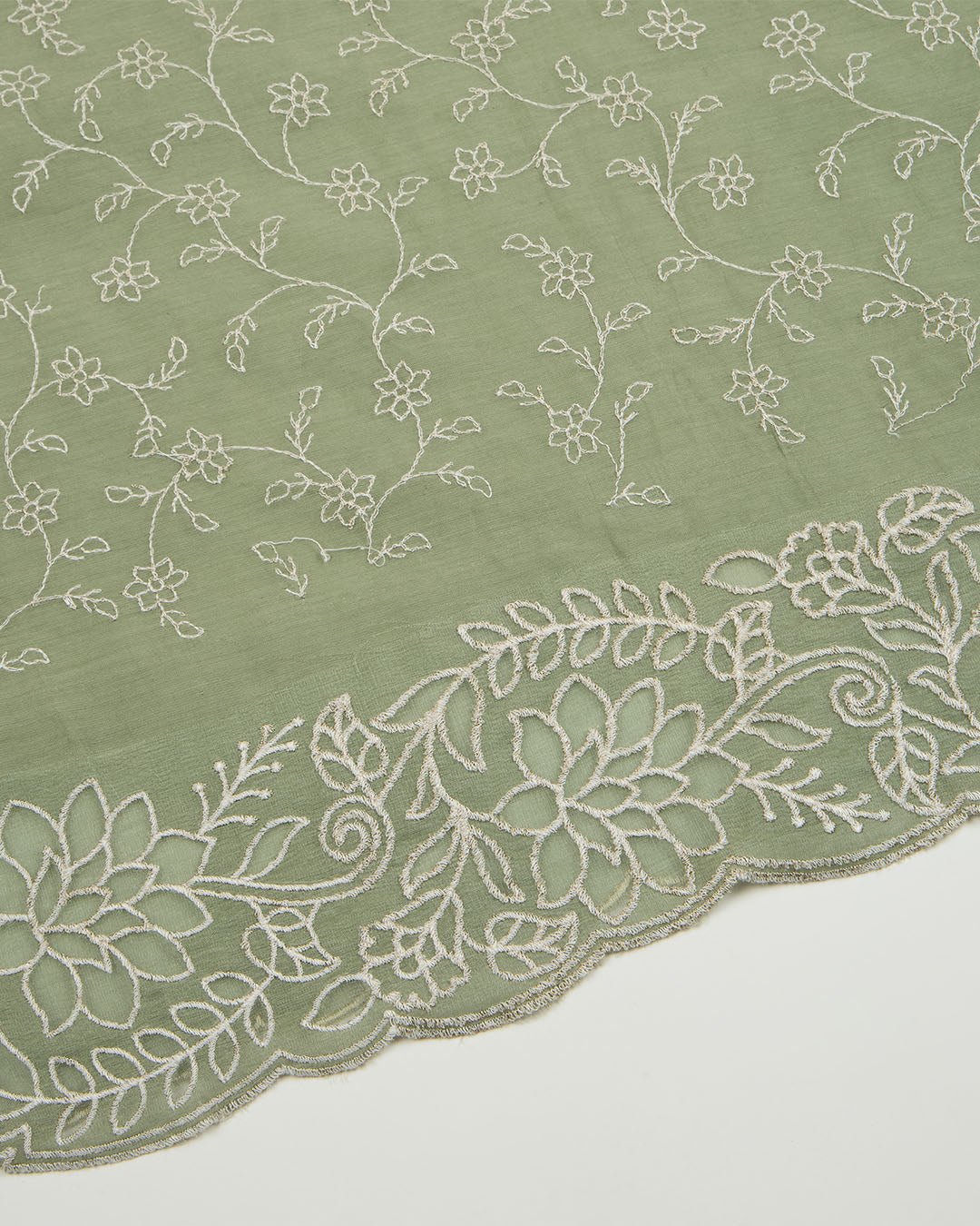 Dusty Green Fine Chanderi Embroidered Suit with Floral Dupatta