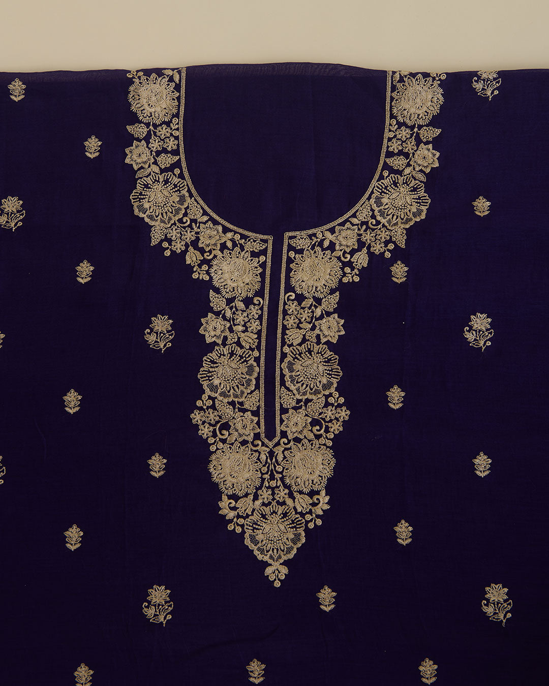 Dark purple Mal Chanderi kurta set with resham embroidery and butti dupatta