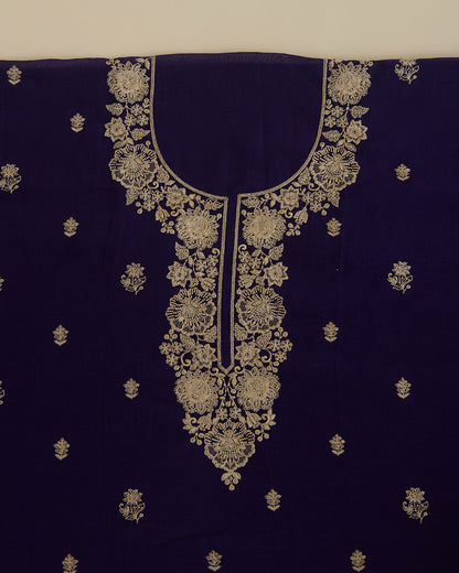 Dark purple Mal Chanderi kurta set with resham embroidery and butti dupatta