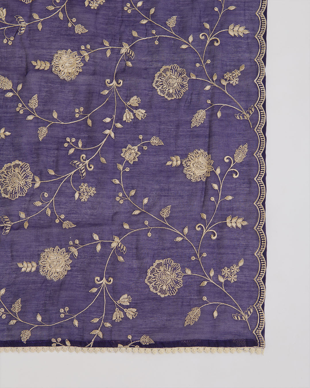 Dark purple Mal Chanderi kurta set with resham embroidery and butti dupatta