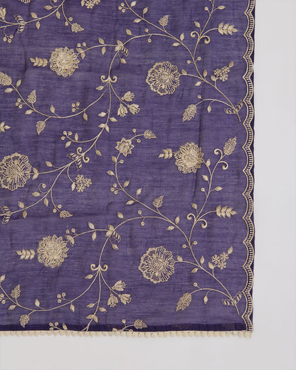 Dark purple Mal Chanderi kurta set with resham embroidery and butti dupatta